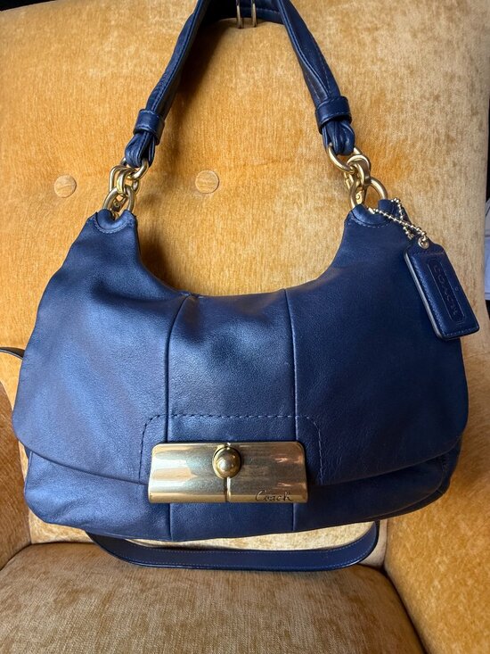 COACH Handbags - COACH KRISTIN HIPPIE Blue Shoulder & Crossbody Smooth Soft Leather Bag